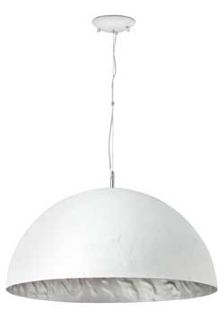 Magma P large white fibreglass pendant with silver-finish interior. Faro. 