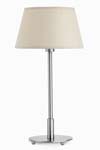 Mitic brushed stainless steel designer table lamp with ecru fabric shade . Faro. 