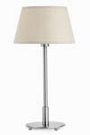 Mitic brushed stainless steel designer table lamp with ecru fabric shade . Faro. 