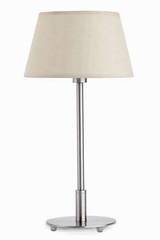 Mitic brushed stainless steel designer table lamp with ecru fabric shade . Faro. Mitic brushed stainless steel designer table lamp with ecru fabric shade . Faro.
