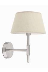 Mitic brushed stainless steel designer wall light with ecru fabric shade. Faro. 