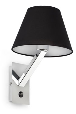 Moma 1 chrome and black fabric designer wall light. Faro. 