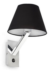 Moma 1 chrome and black fabric designer wall light. Faro. Moma 1 chrome and black fabric designer wall light. Faro.
