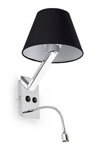 Moma 2 chrome and black fabric designer wall light with reading light. Faro. 