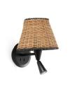 Sumba wall lamp + LED reading light in rattan. Faro. 