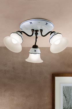 Ferrara retro three-light ceramic ceiling lamp. Ferroluce Classic. 