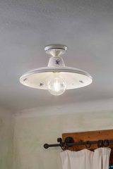 Flared bell ceiling light with blue floral motif Como. Ferroluce Classic. Flared bell ceiling light with blue floral motif Como. Ferroluce Classic.