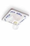 Square white ceramic ceiling lamp with blue vine pattern. Ferroluce Classic. 