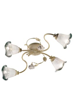 Siena ceramic floral ceiling light glass and brass 3 lights. Ferroluce Classic. 