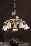 Siena floral chandelier in ceramic, sfumato glass and brass. Ferroluce Classic. 