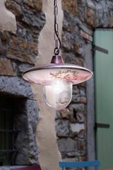 Latina outdoor pendant in ceramic and copper metal. Ferroluce Classic. 