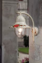 Imperia white outdoor wall lamp with hand painted pink motif. Ferroluce Classic. 
