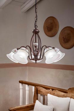 Ferrara lustre campagne 5 cloches blanches. Ferroluce Classic. 