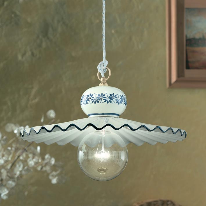 Roma C397 pendant lamp large white and blue. Ferroluce Classic. 