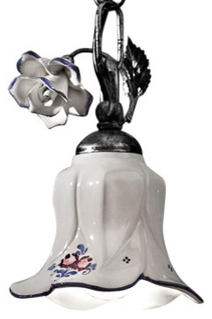Small ceramic floral bell pendant Pisa. Ferroluce Classic. 