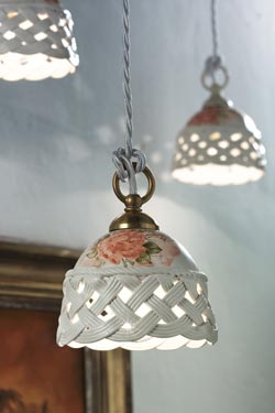 Verona small rustic white ceramic pendant. Ferroluce Classic. 