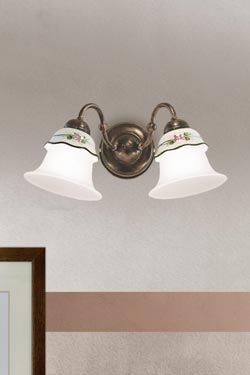 Ferrara sconce with double bells and gooseneck. Ferroluce Classic. 