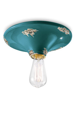 Aqua ceramic ceiling light with aged look. Ferroluce. 