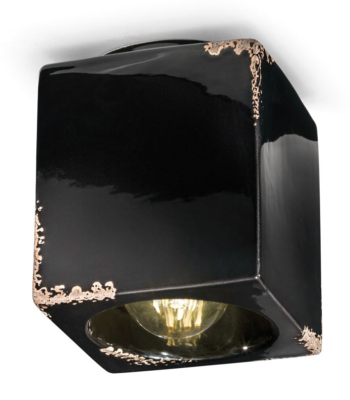 Black ceramic cube ceiling light. Ferroluce. 