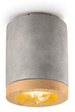 Mateca grey concrete cylindrical ceiling light. Ferroluce. 