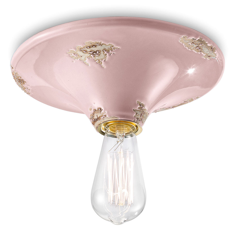 Pink ceramic ceiling light with aged look. Ferroluce. 