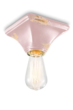 Pink chipped ceramic ceiling light, loft style. Ferroluce. 