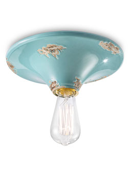 Turquoise blue ceramic ceiling light . Ferroluce. 