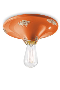 Vintage orange ceramic ceiling light. Ferroluce. 