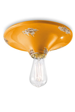 Vintage yellow ceramic ceiling light. Ferroluce. 