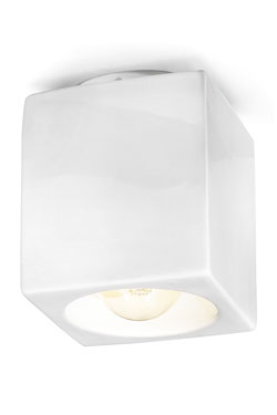 White glazed ceramic cube ceiling light. Ferroluce. 