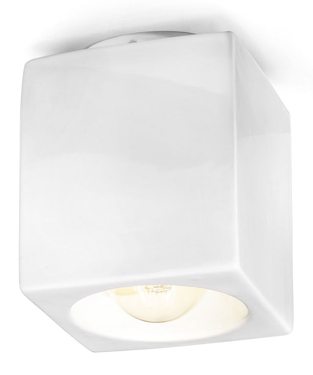 White glazed ceramic cube ceiling light. Ferroluce. 