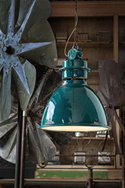 Large Aqua ceramic workshop pendant lamp. Ferroluce. 