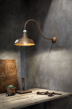 Grunge rusted metal industrial form wall light. Ferroluce. 