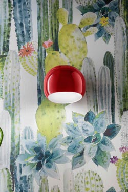 Red round Ayrton ceramic wall light. Ferroluce. 