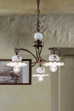 Lustre C403/3 Roma 3 lumières marron et blanche. Ferroluce. 
