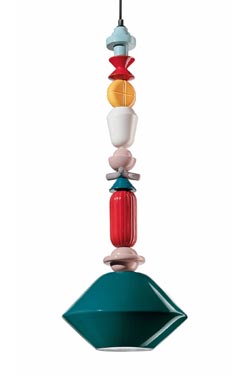 Graphic multicolour pendant LARIAT 3 green. Ferroluce. 