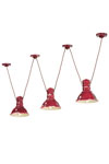 Industrial raspberry red ceramic Triple Hanging lamp. Ferroluce. 
