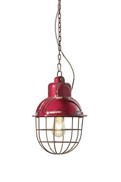 Industrial style pendant lamp, raspberry red. Ferroluce. 