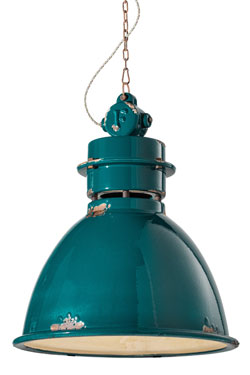 Large Aqua ceramic workshop pendant lamp. Ferroluce. 