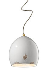 Round pendant lamp in white ceramic with an antique look. Ferroluce. 