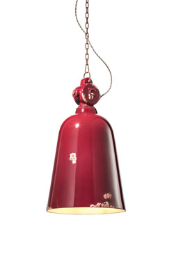 Vintage style chipped ceramic suspension lamp. Ferroluce. 