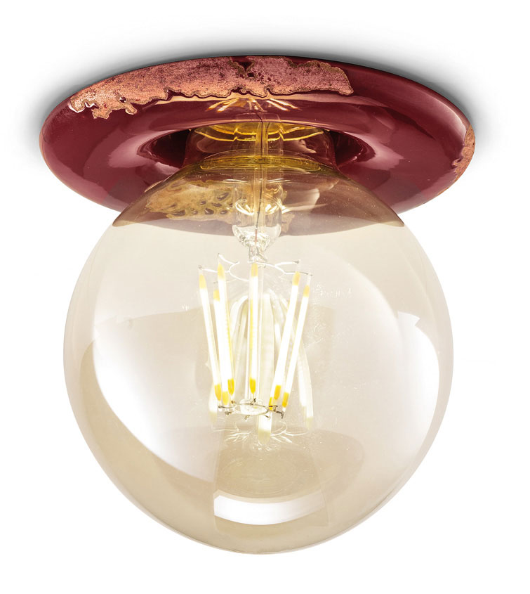 Plafonnier vintage rouge framboise et ampoule LED rétro, Ferroluce, Luminaires en céramique et porcelaine