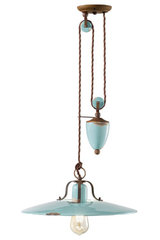 Suspension monte-et-baisse Rétro en céramique aspect vieilli turquoise. Ferroluce. Suspension monte-et-baisse Rétro en céramique aspect vieilli turquoise. Ferroluce.