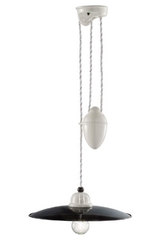 Suspension monte-et-baisse Rétro en céramique noire et blanche 30cm. Ferroluce. Suspension monte-et-baisse Rétro en céramique noire et blanche 30cm. Ferroluce.