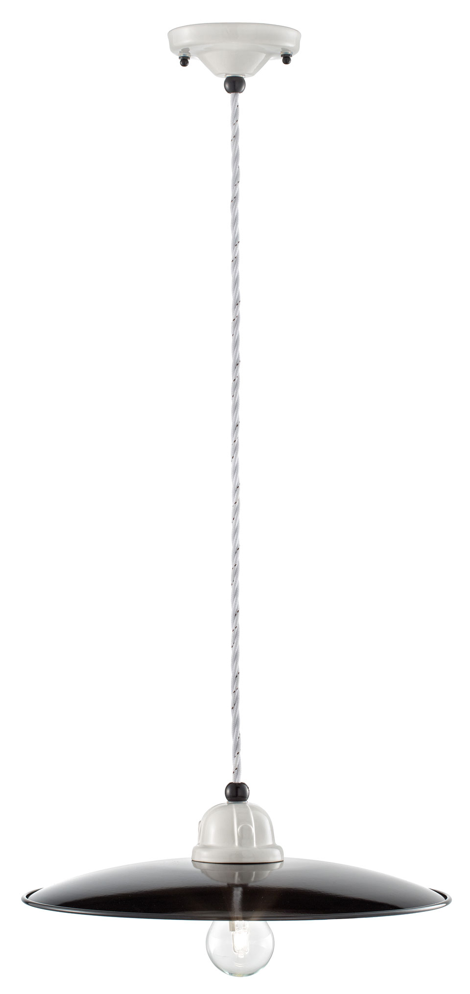 Suspension noire et blanche en céramique Rétro 35cm. Ferroluce. 