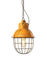 Suspension style industriel jaune en céramique et métal rouillé. Ferroluce. Suspension style industriel jaune en céramique et métal rouillé. Ferroluce.