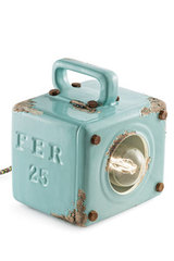 Small table lamp in azure blue ceramic, aged look. Ferroluce. 