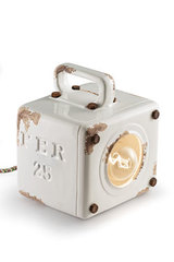 Small white ceramic cube table lamp, aged look. Ferroluce. 