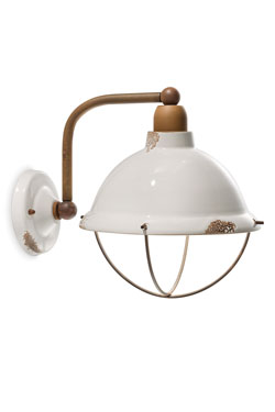 Wall lamp in white ceramic and aged brass. Ferroluce. 