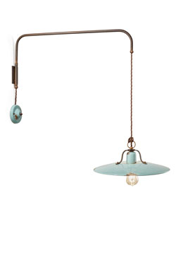 Large turquoise loft-style sconce with swivel base . Ferroluce. 